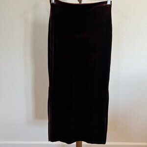 Exit of California Women's Size M Stretch Dark Brown Velvet Side Slit Maxi Skirt